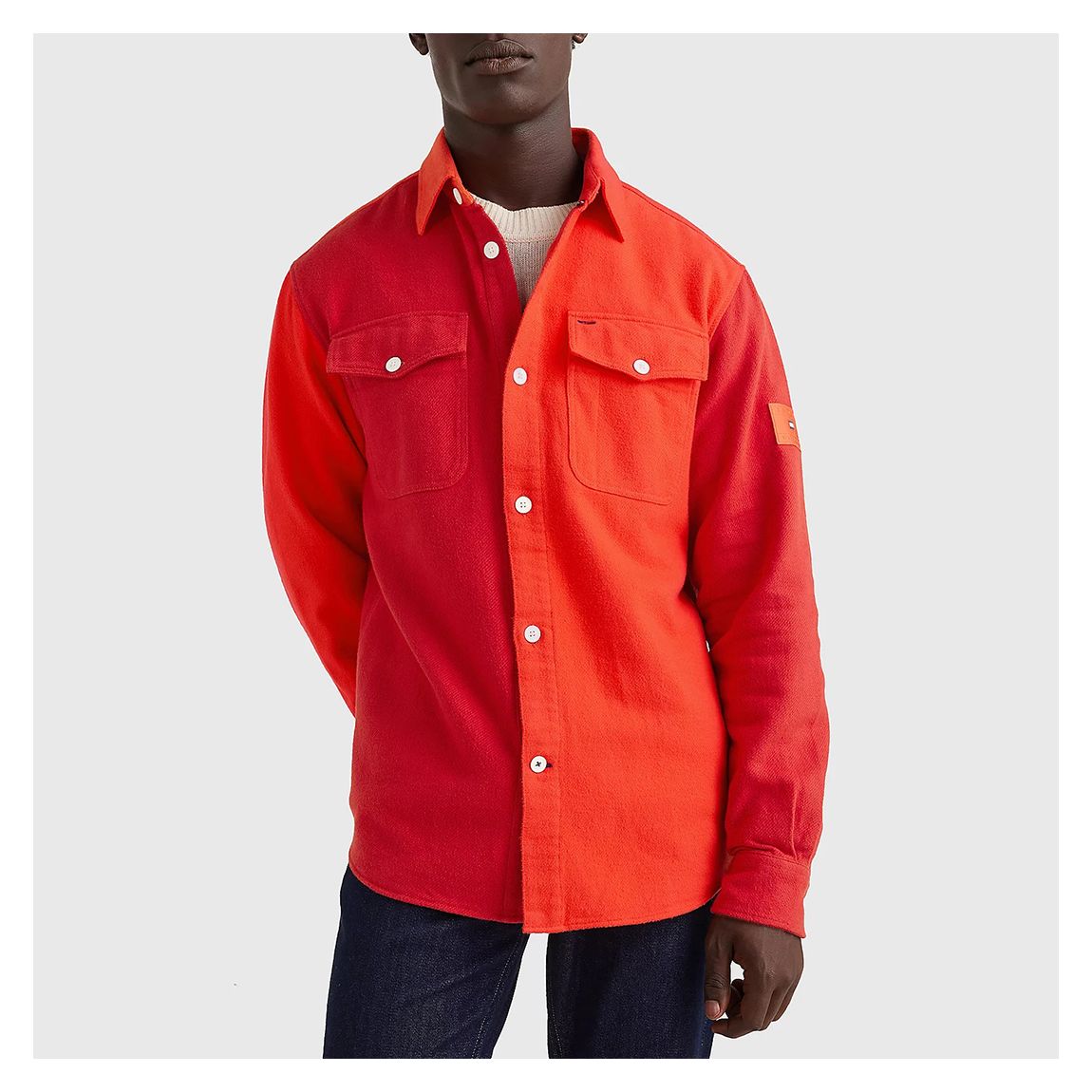 Orange Brushed Blocking Cotton Overshirt main product photo