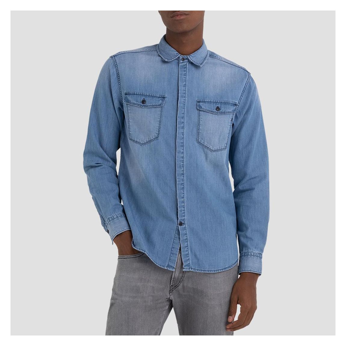 Indigo Blue Denim Cotton Shirt main product photo