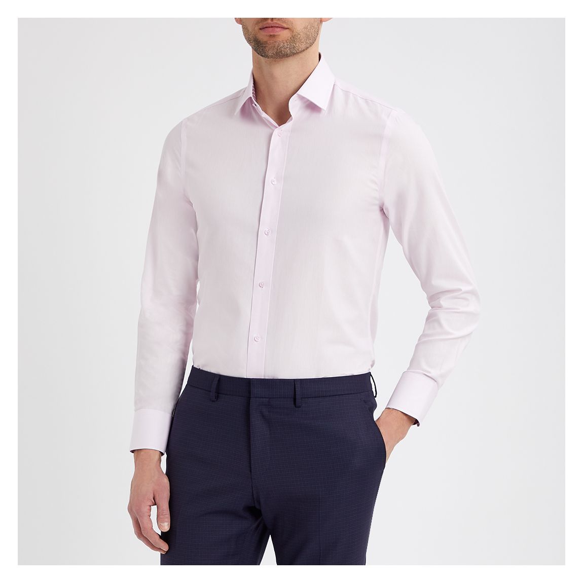 Pink Small Herringbone Contrast Trim Shirt main product photo