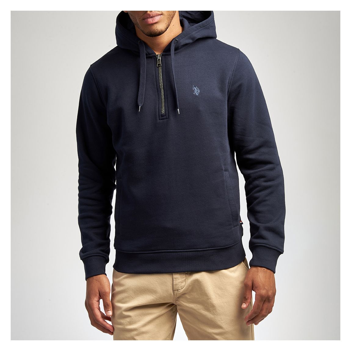 Navy Half Zip Cotton Blend Hoodie main product photo