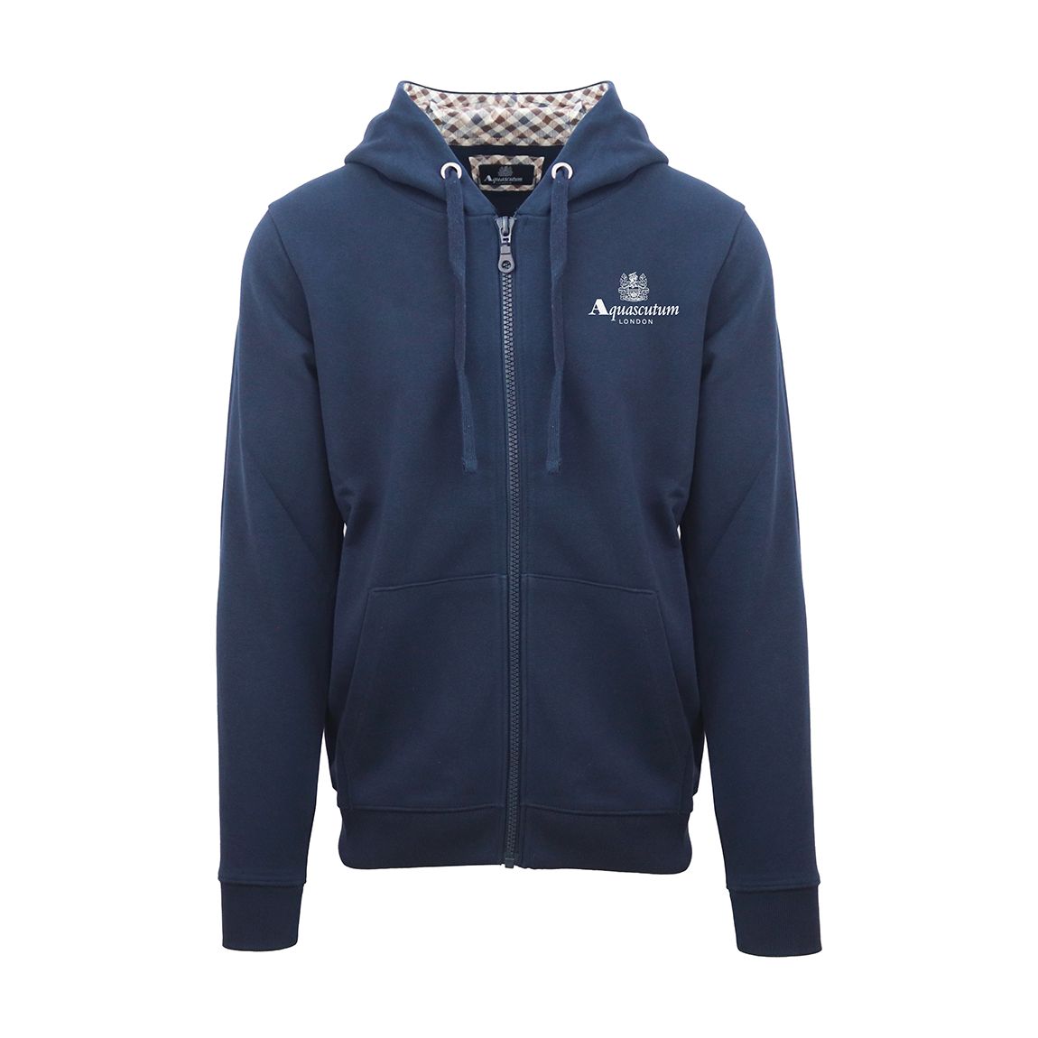 Navy Crest Logo Zipped Cotton Hoodie main product photo