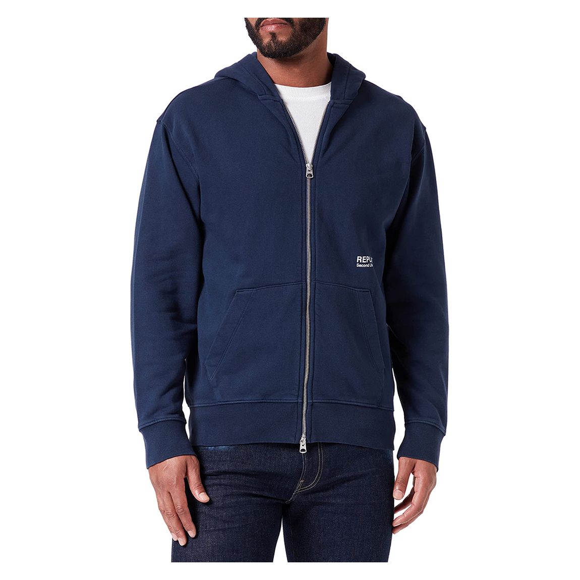 Navy Full Zip Second Life Organic Cotton Hoodie main product photo