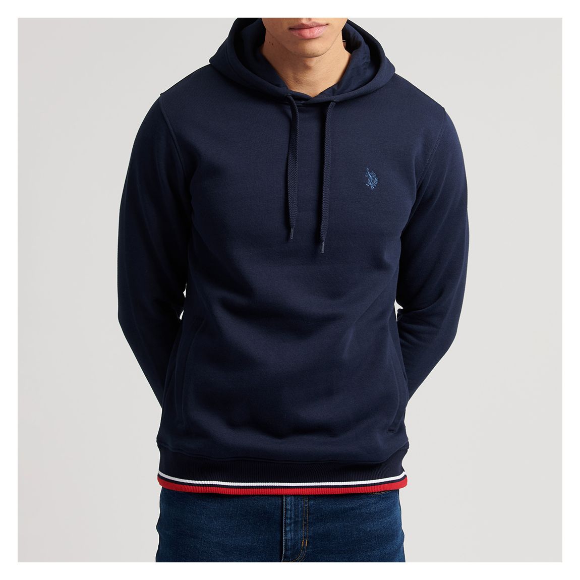 Navy Tipped Cotton Blend Hoodie main product photo