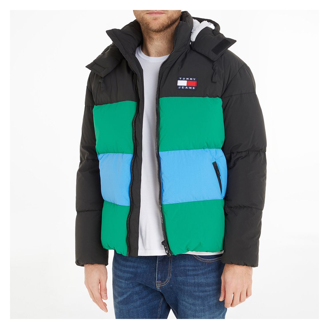 Black/Green Stripe Puffer Coat main product photo