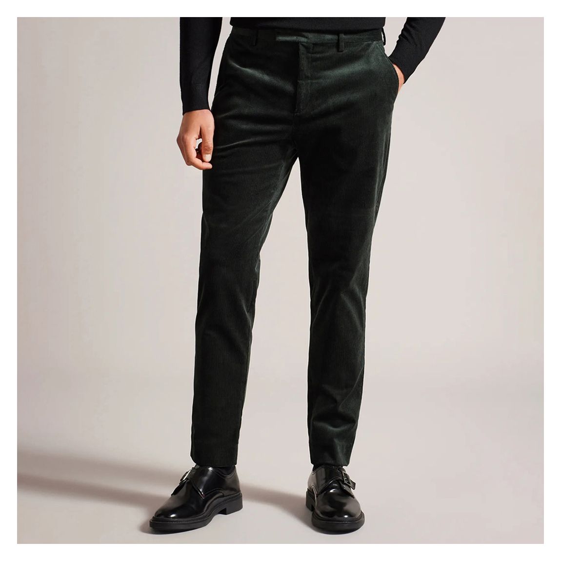 Dark Green Slim Cotton Cord Trousers main product photo