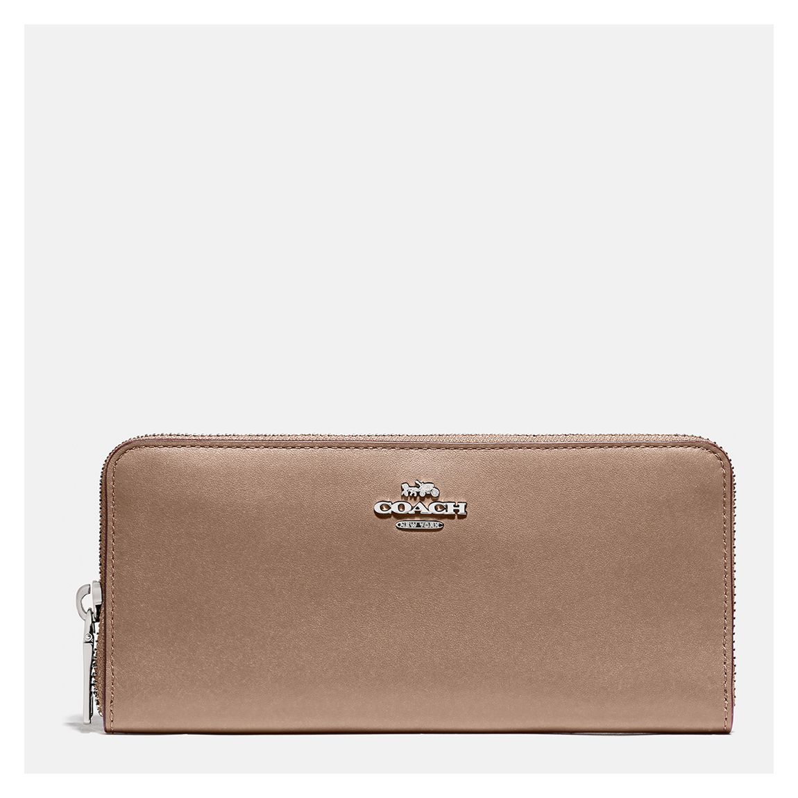 Taupe Smooth Leather Slim Accordion Zip Wallet main product photo