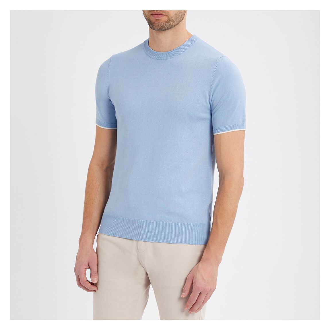Dusty Blue Contrast Tipping Knit T-Shirt main product photo