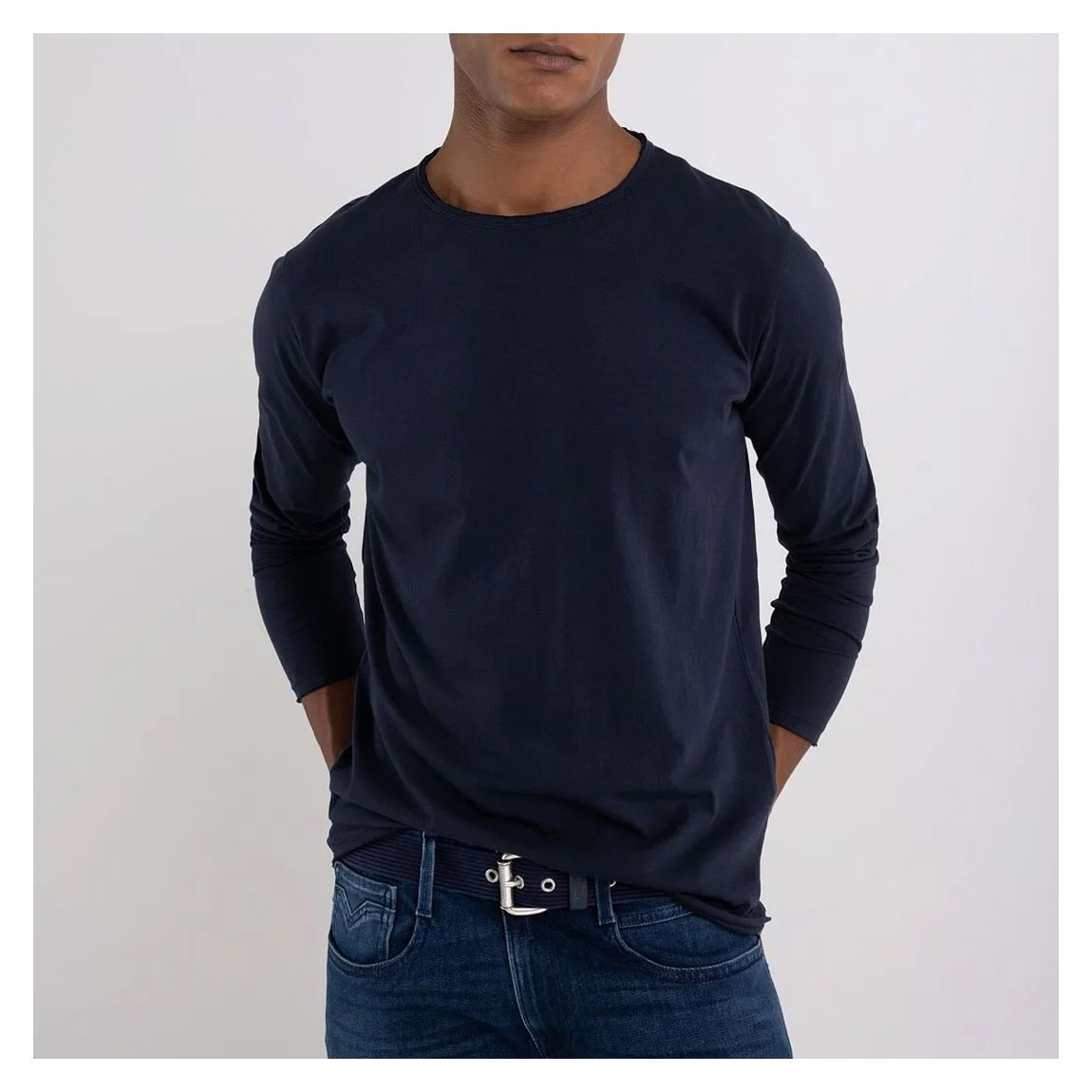 Dark Blue Raw Long Sleeve T-Shirt main product photo