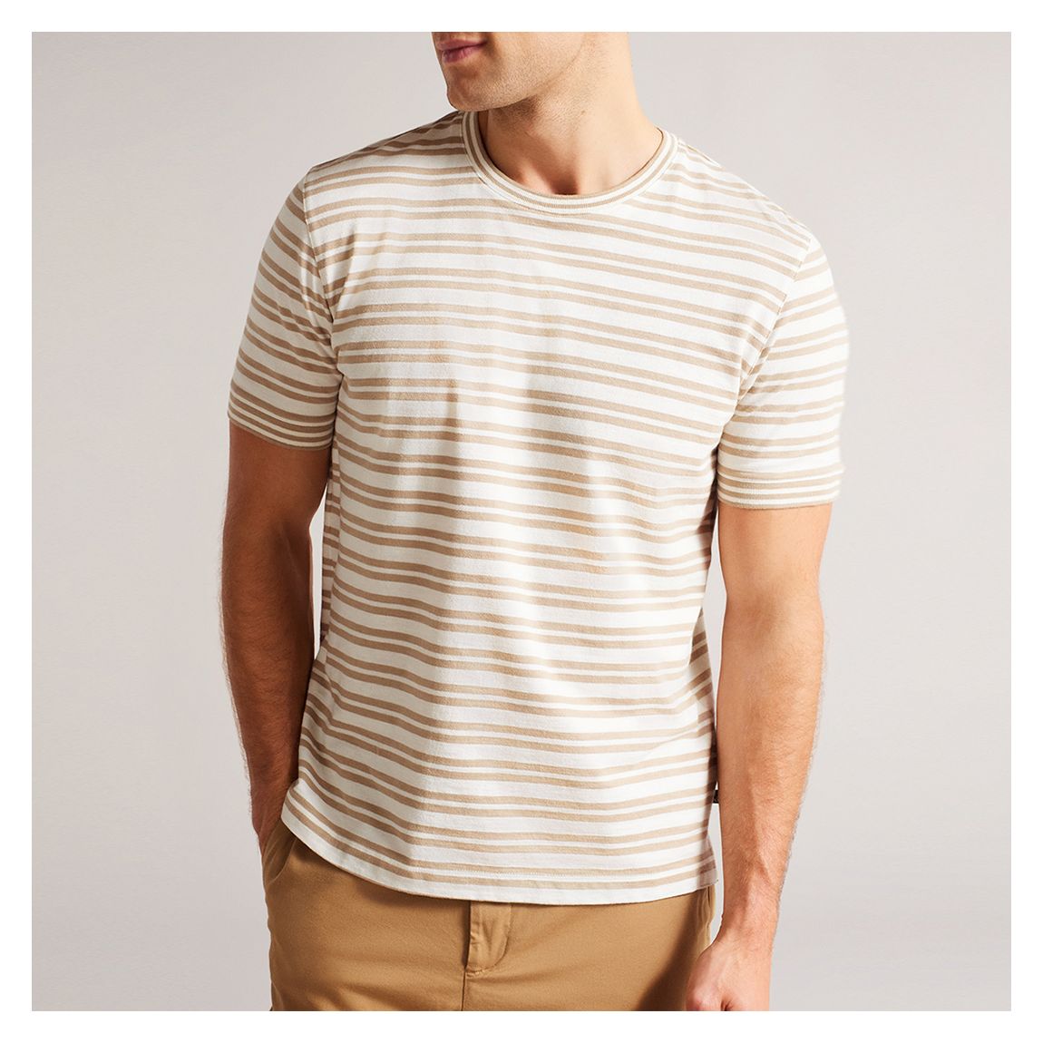 Camel Vadell Striped Linen Blend T-Shirt main product photo