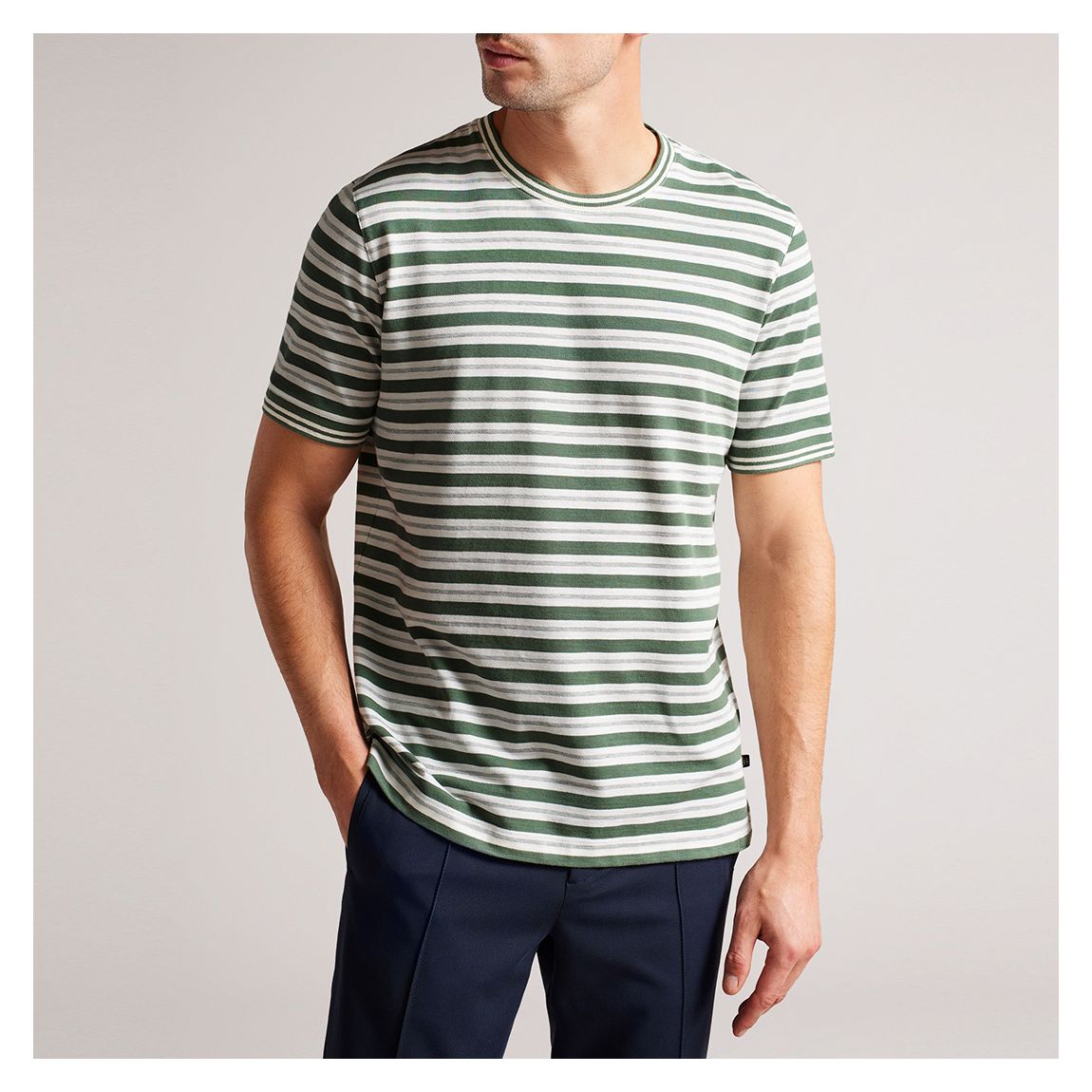 Green Vadell Striped Linen Blend T-Shirt main product photo