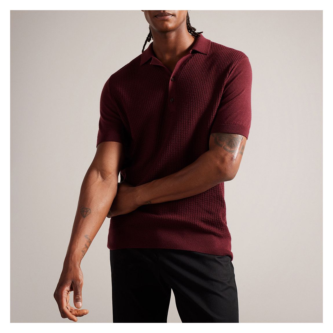 Maroon Textured Wool Blend Polo main product photo
