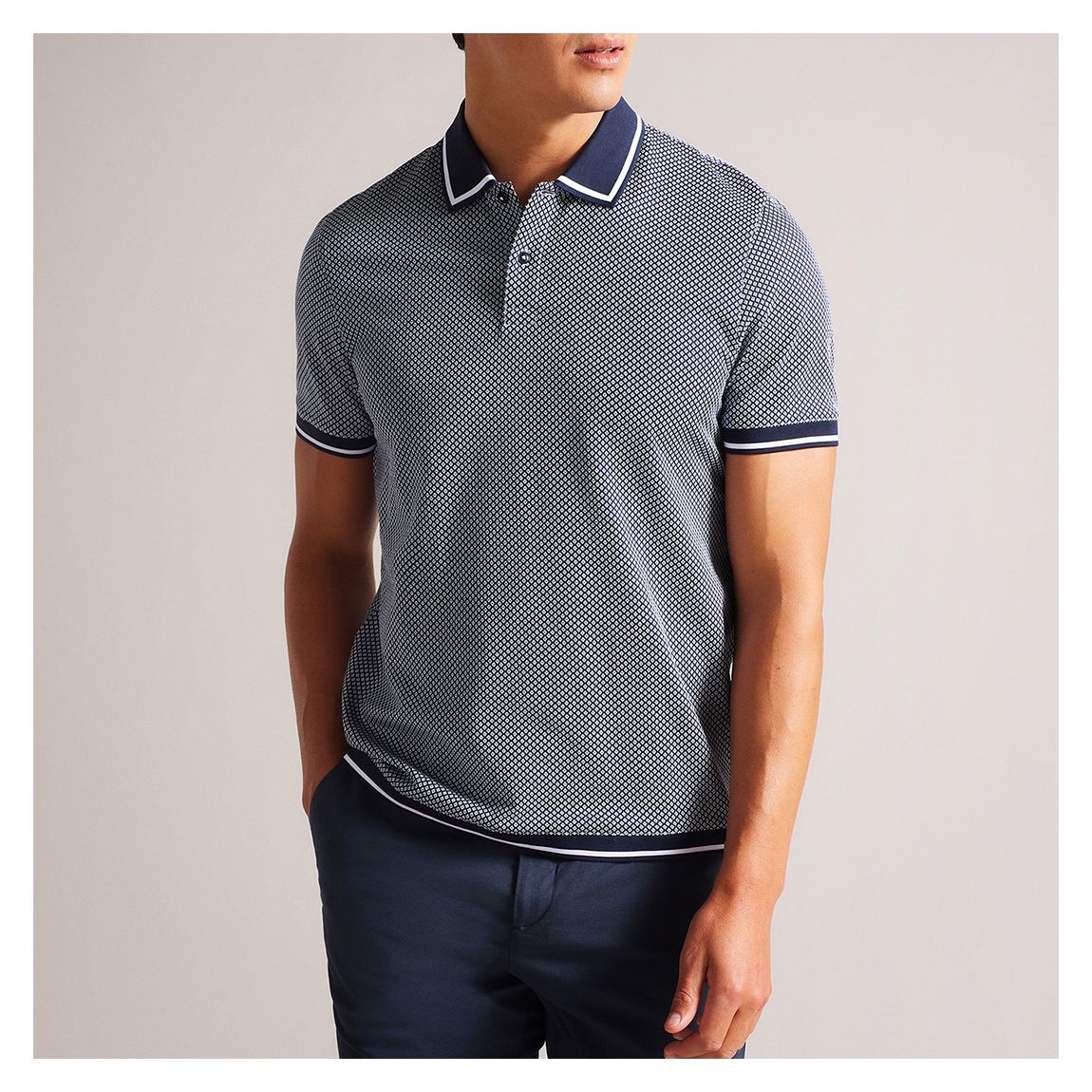 Navy Cotton Geo Textured Polo main product photo