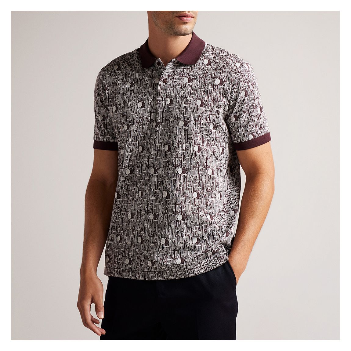 Dark Red Coreo Jacquard Cotton Polo Shirt main product photo