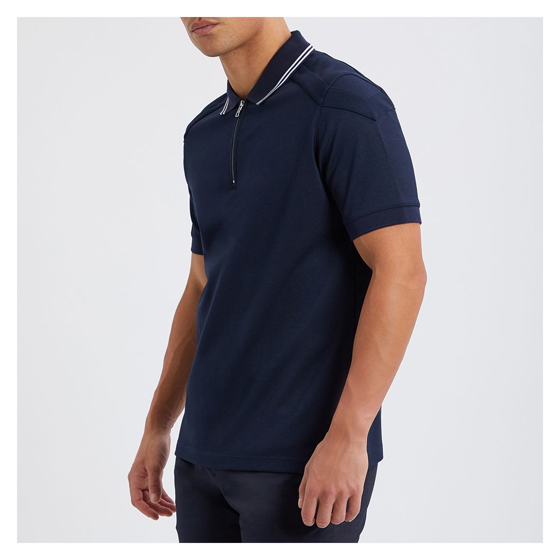 Navy Zip Up Polo Shirt main product photo