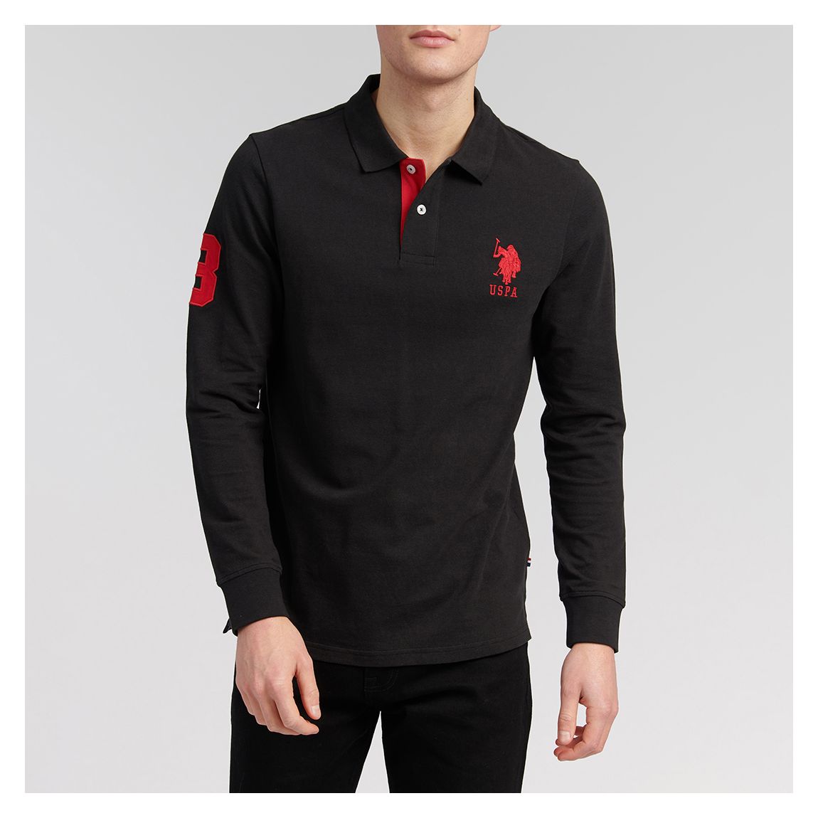Black Long Sleeve Cotton Polo Shirt main product photo