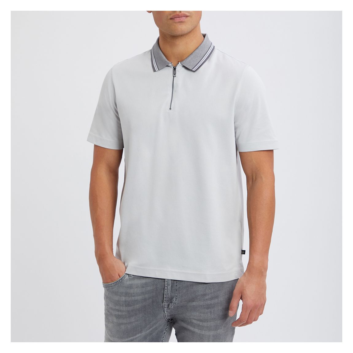 Grey Regular Fit Textured Polo Shirt main product photo