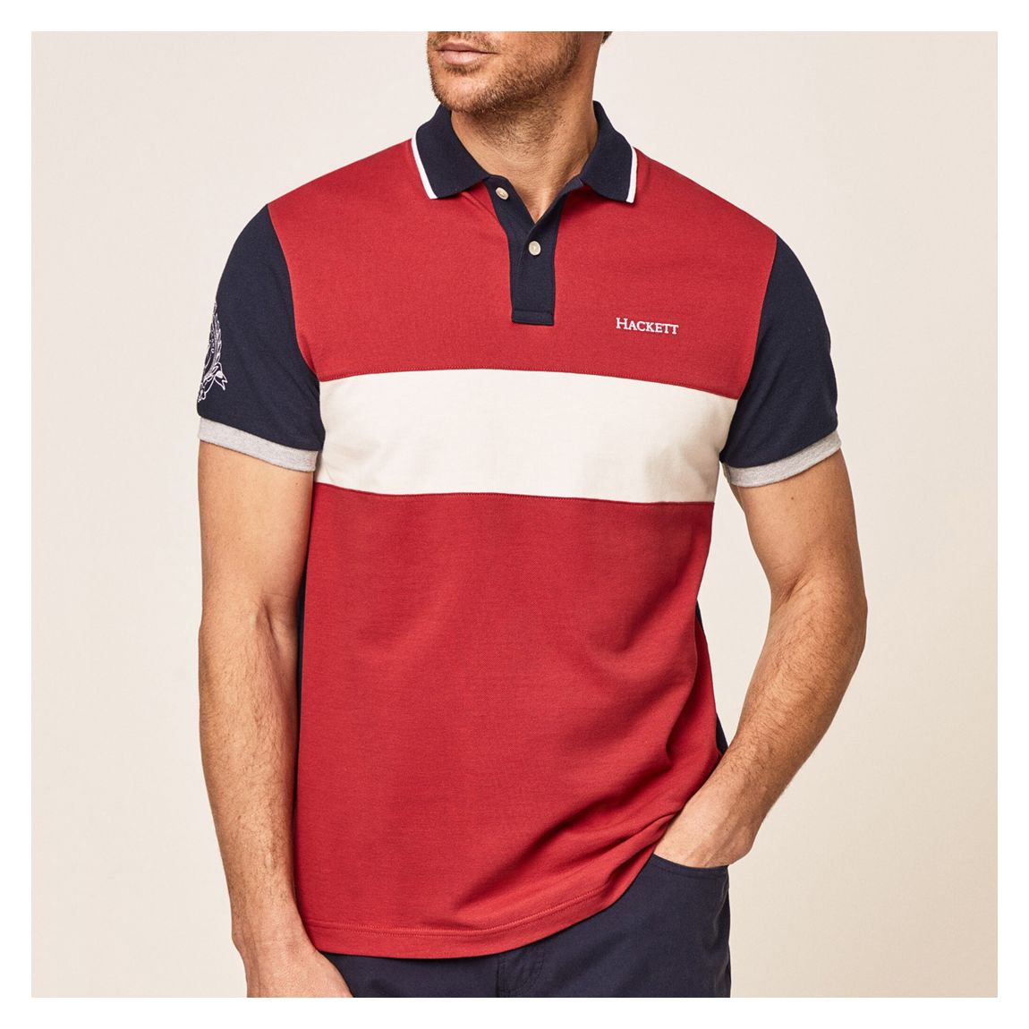Red Colourblock Cotton Polo Shirt main product photo