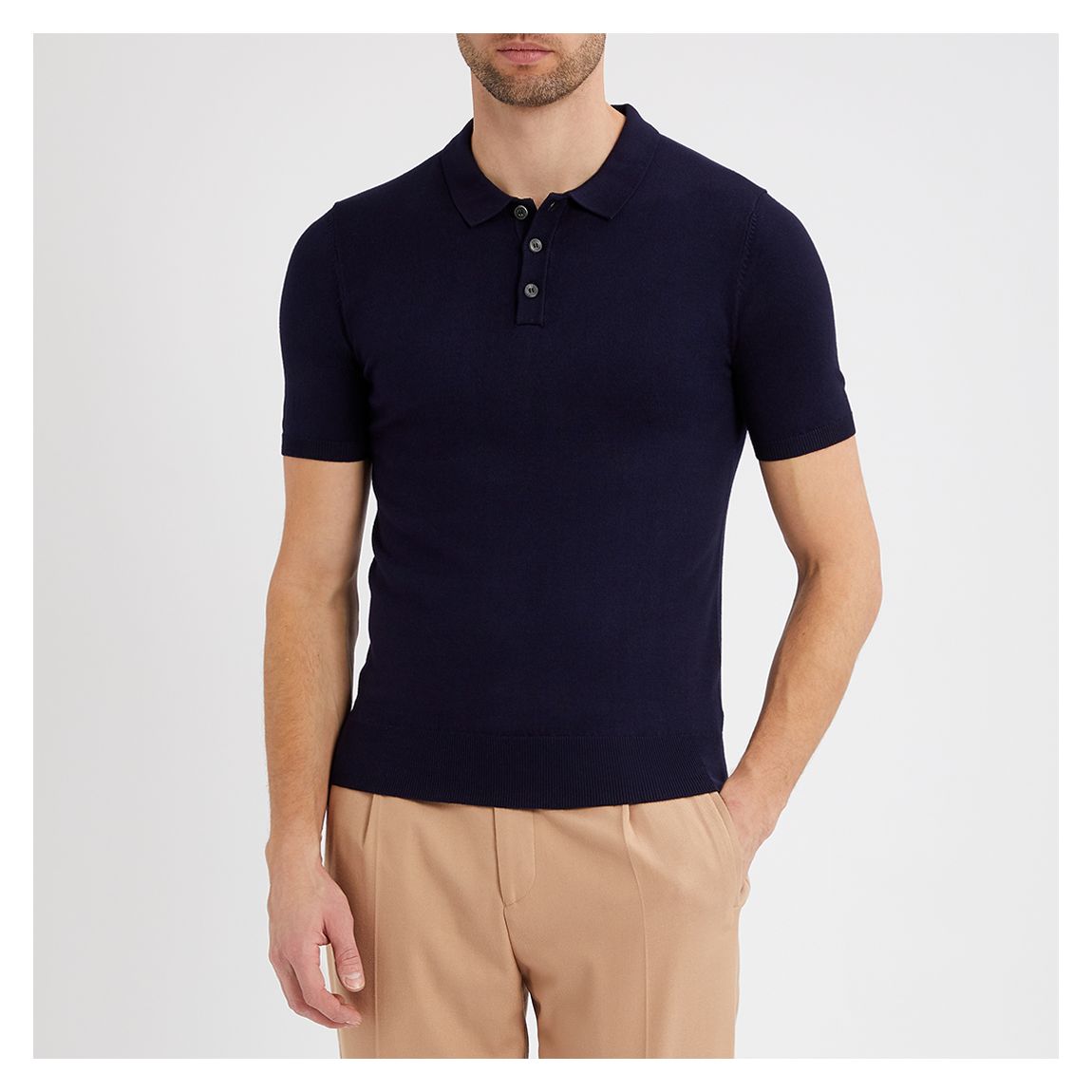 Navy Short Sleeve Knit Polo Shirt main product photo