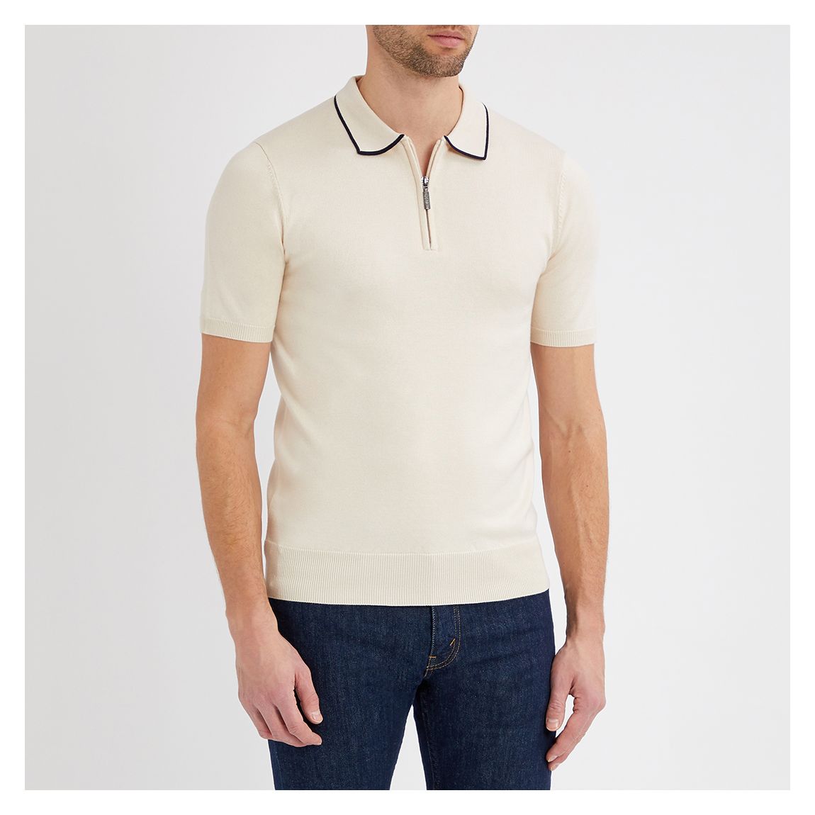 Stone Half Zip Contrast Collar Polo Shirt main product photo