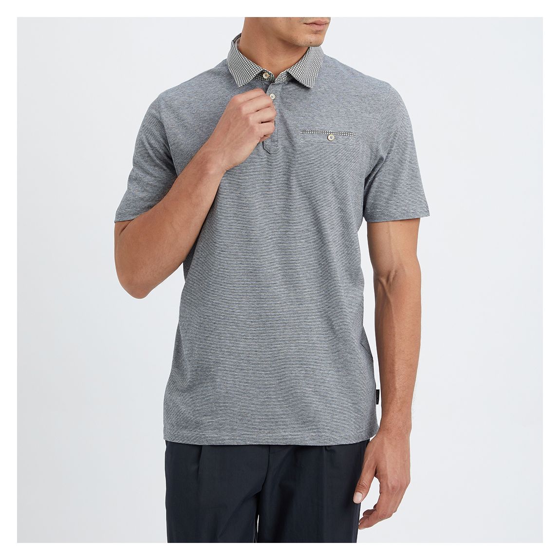 Black Gwack Striped Cotton Polo Top main product photo