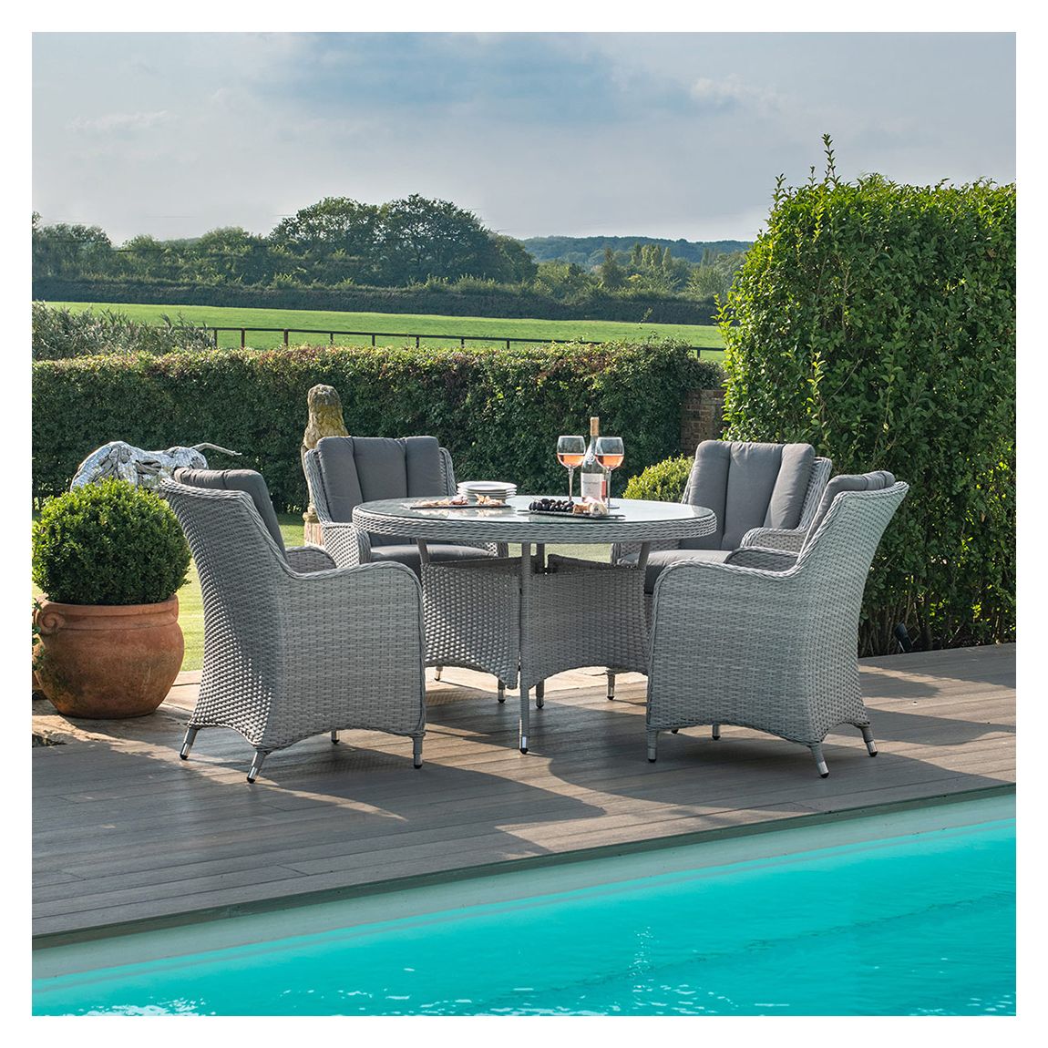 Ascot 4 Seat Round Dining Set, Grey main product photo