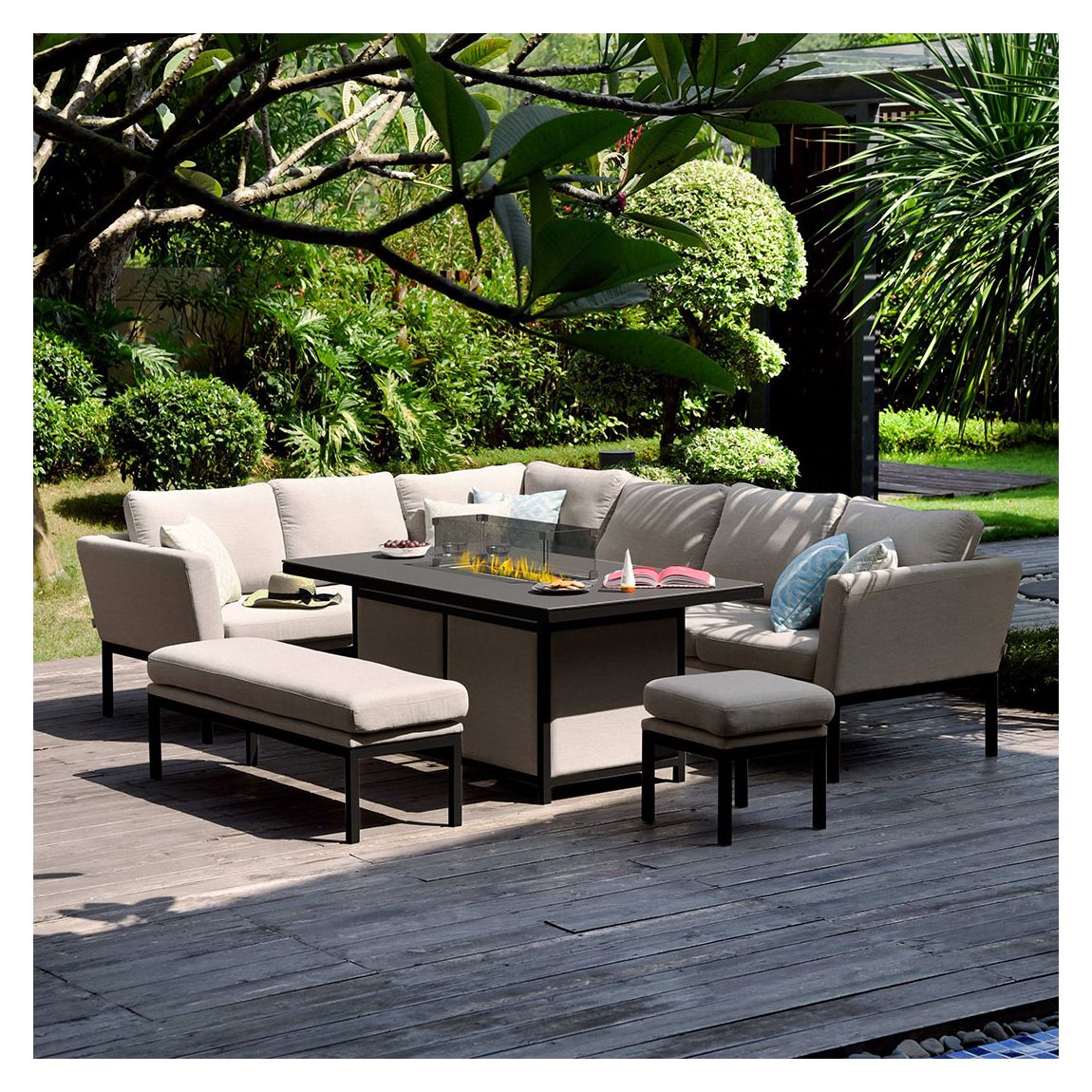 Pulse Rectangular Corner Dining Set - With Fire Pit Table, Taupe main product photo
