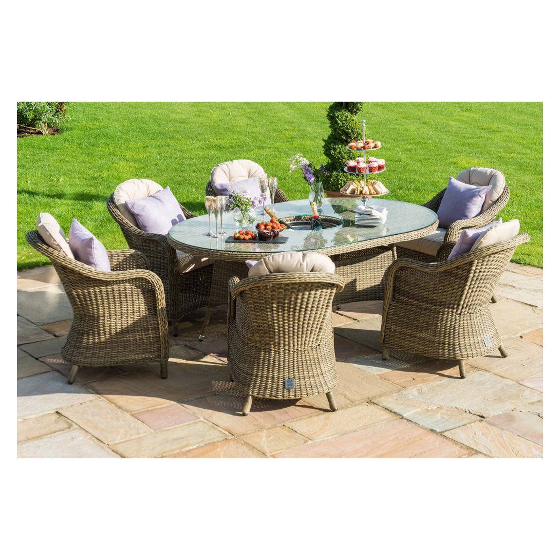 Winchester 6 Seat Oval Ice Bucket Dining Set with Lazy Susan and Venice Chairs main product photo