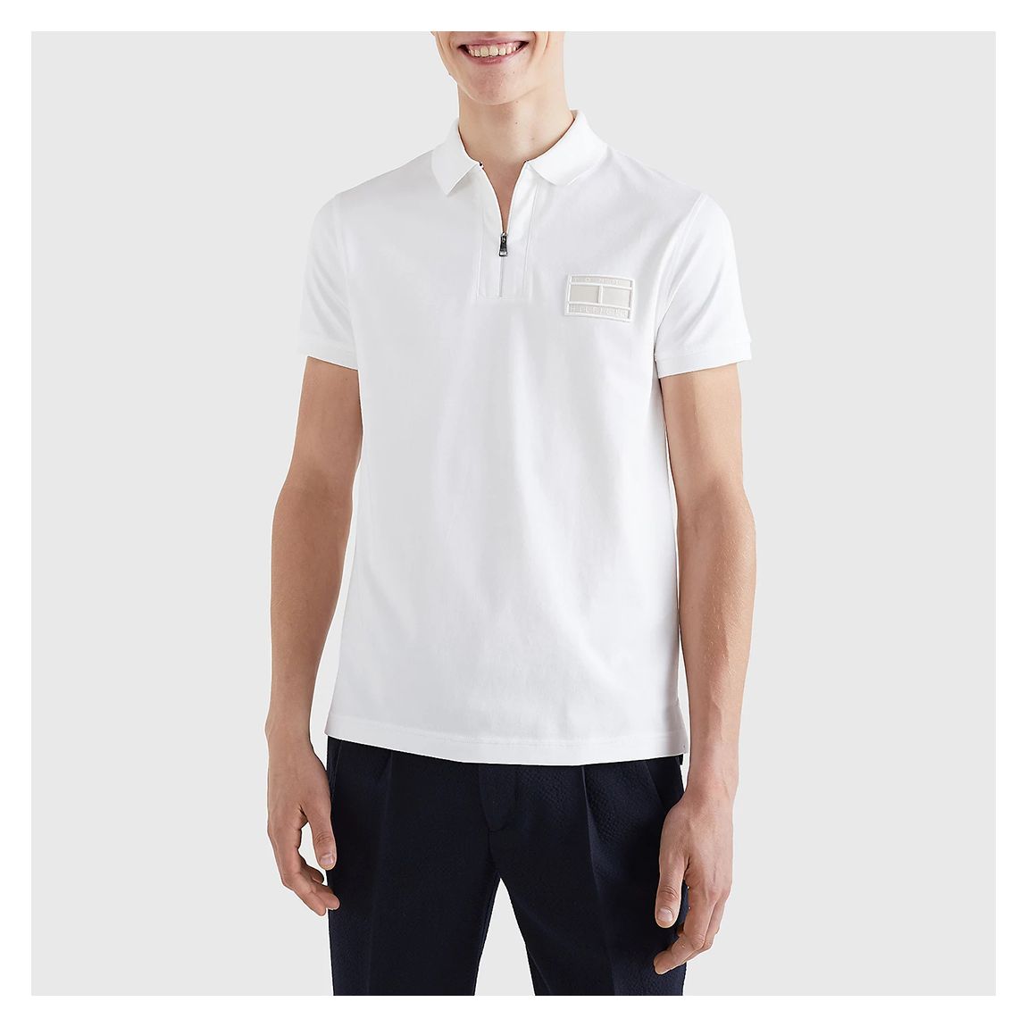White Zip Cotton Polo Shirt main product photo