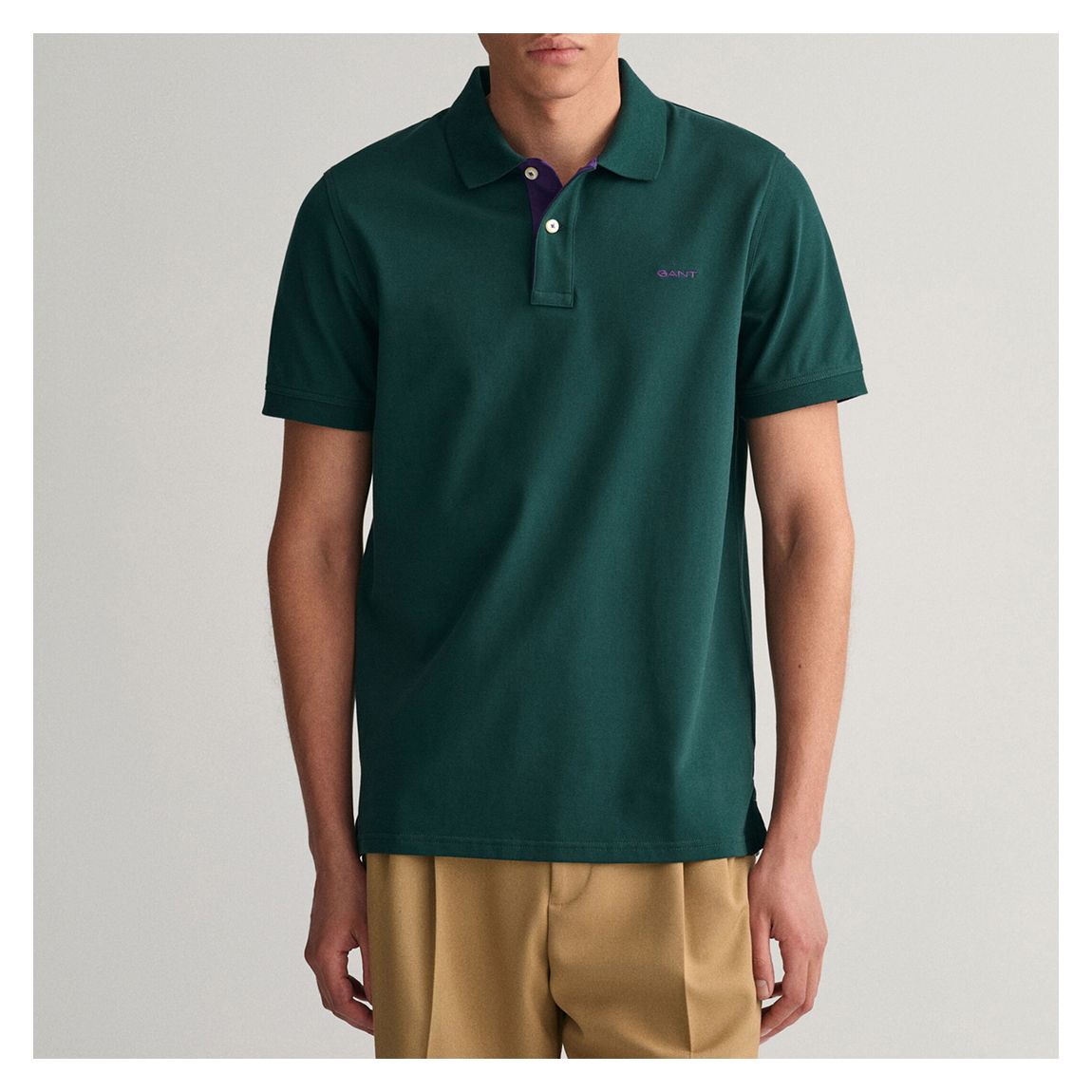 Dark Green Contrast Pique Cotton Polo Shirt main product photo
