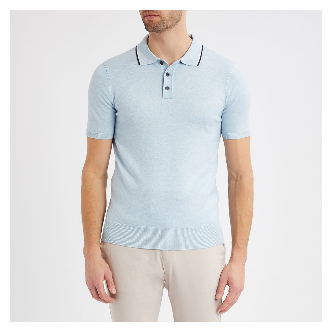 Sky Blue Contrast Tipping Knit Polo Shirt main product photo