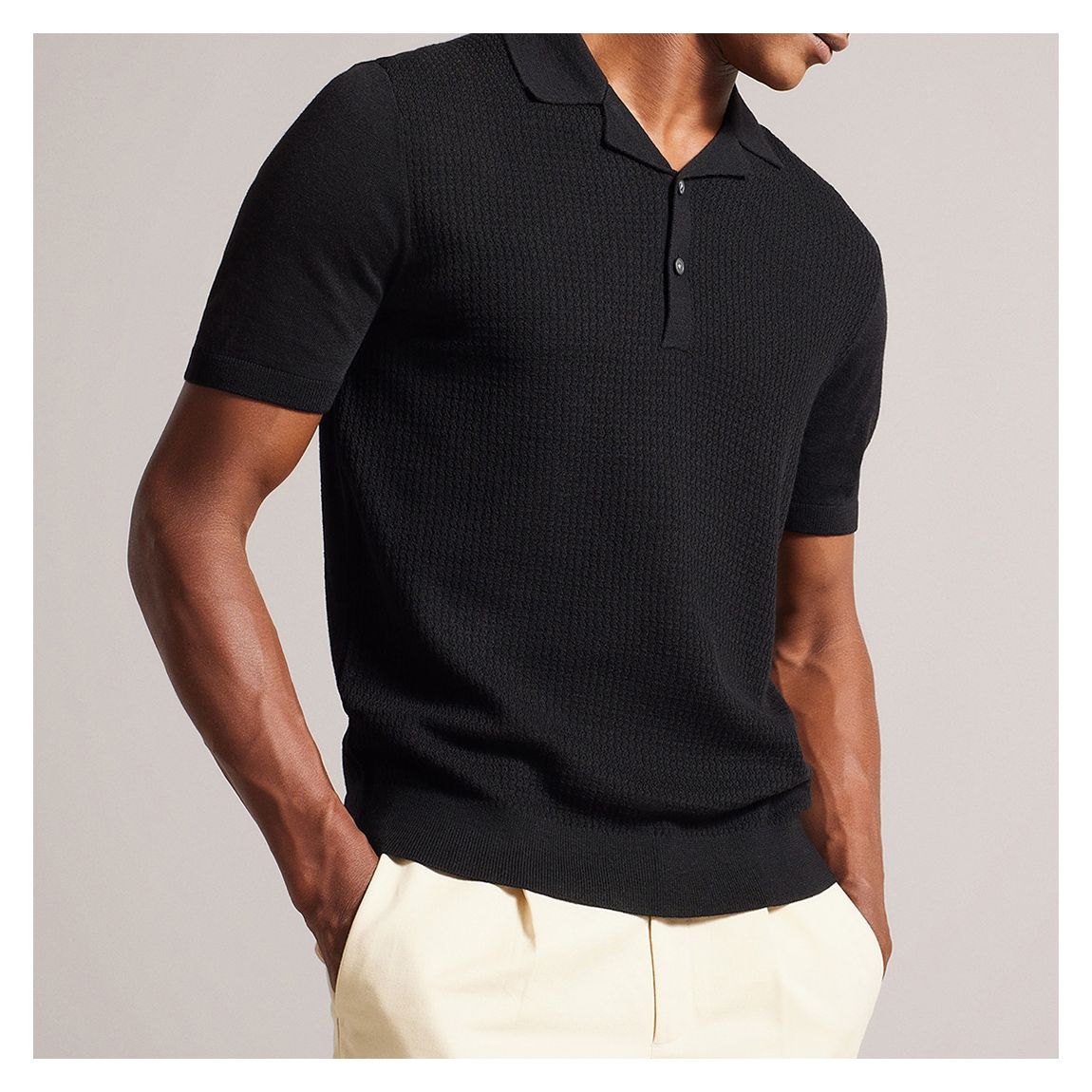 Black Textured Wool Blend Polo main product photo