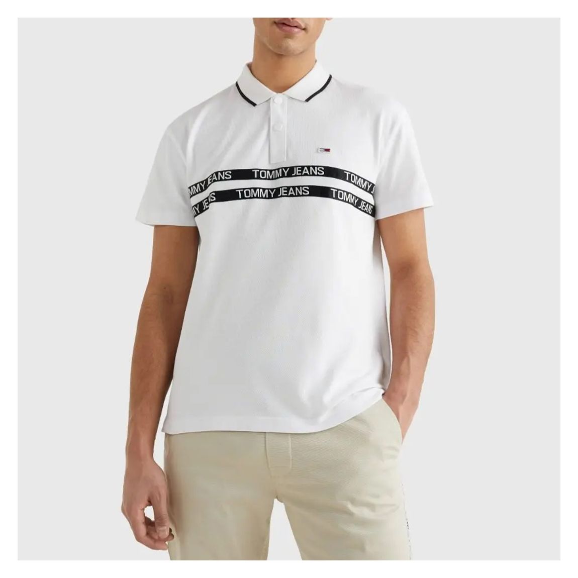 White Chest Tape Cotton Polo Shirt main product photo