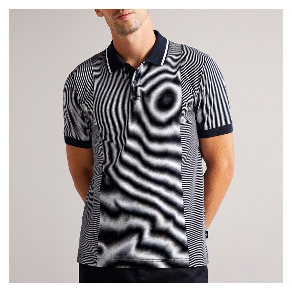 Navy Taigaa Striped Cotton Polo Shirt main product photo