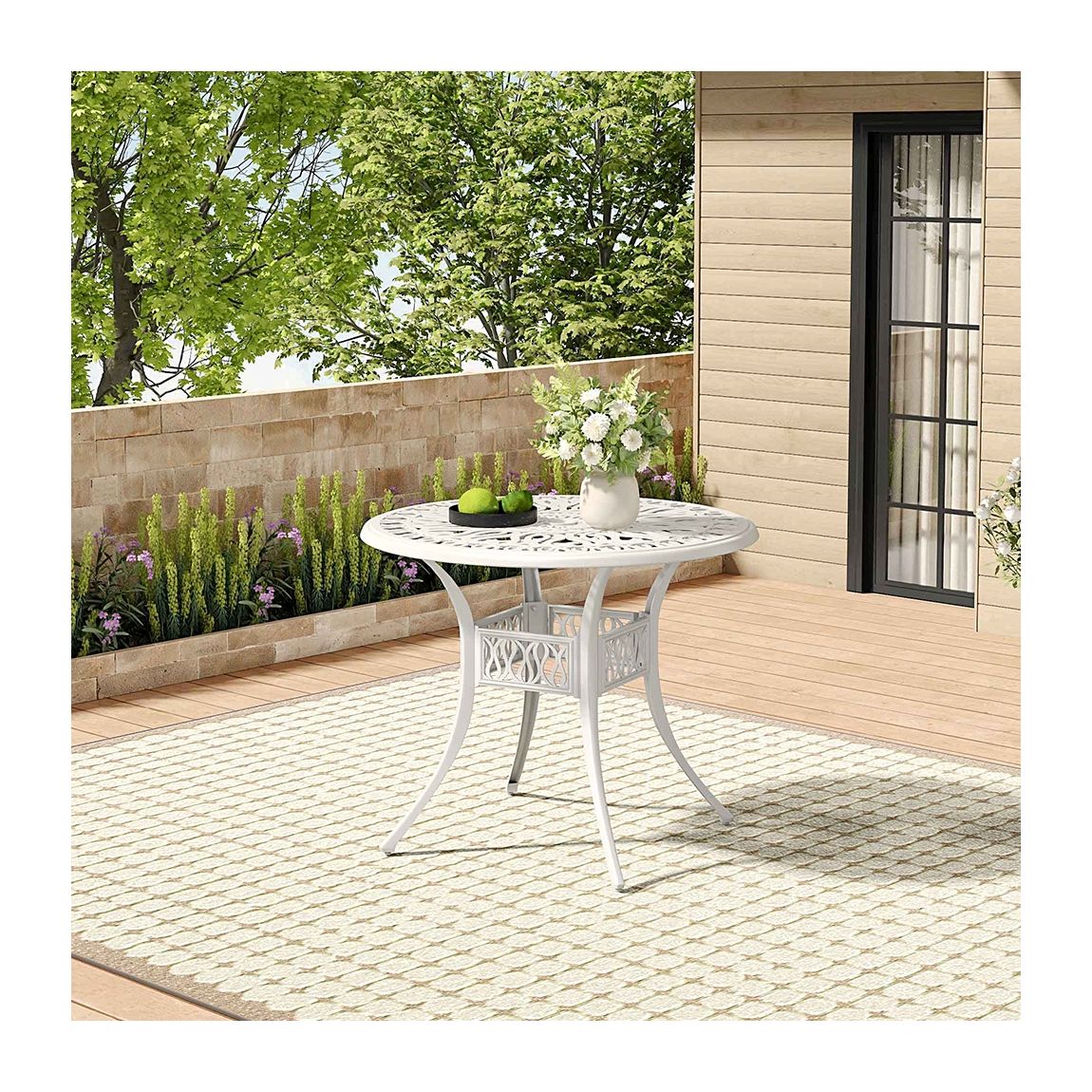 Vintage Round Cast Aluminum Garden Bistro Table - White main product photo