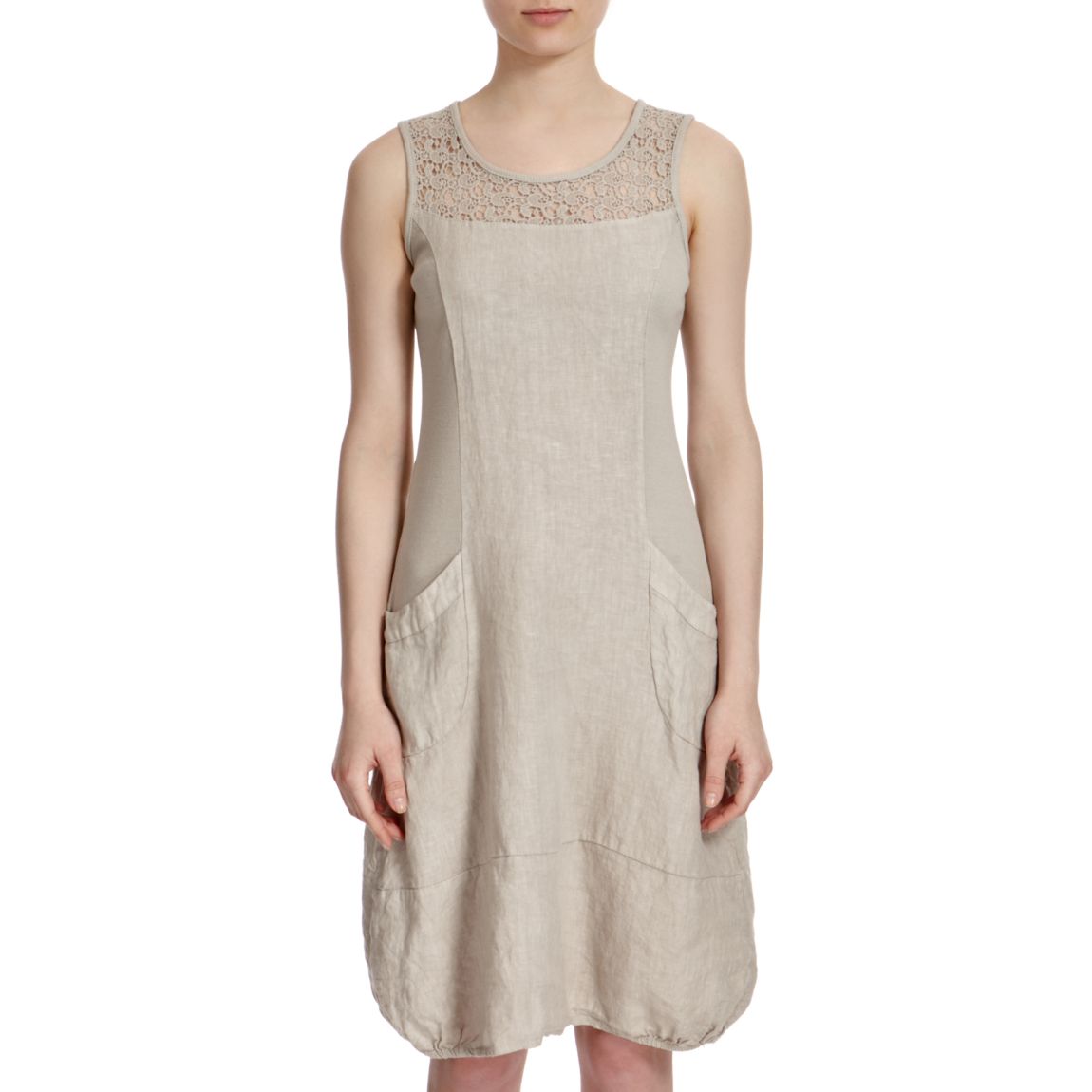 Taupe Round Neck Linen Dress main product photo
