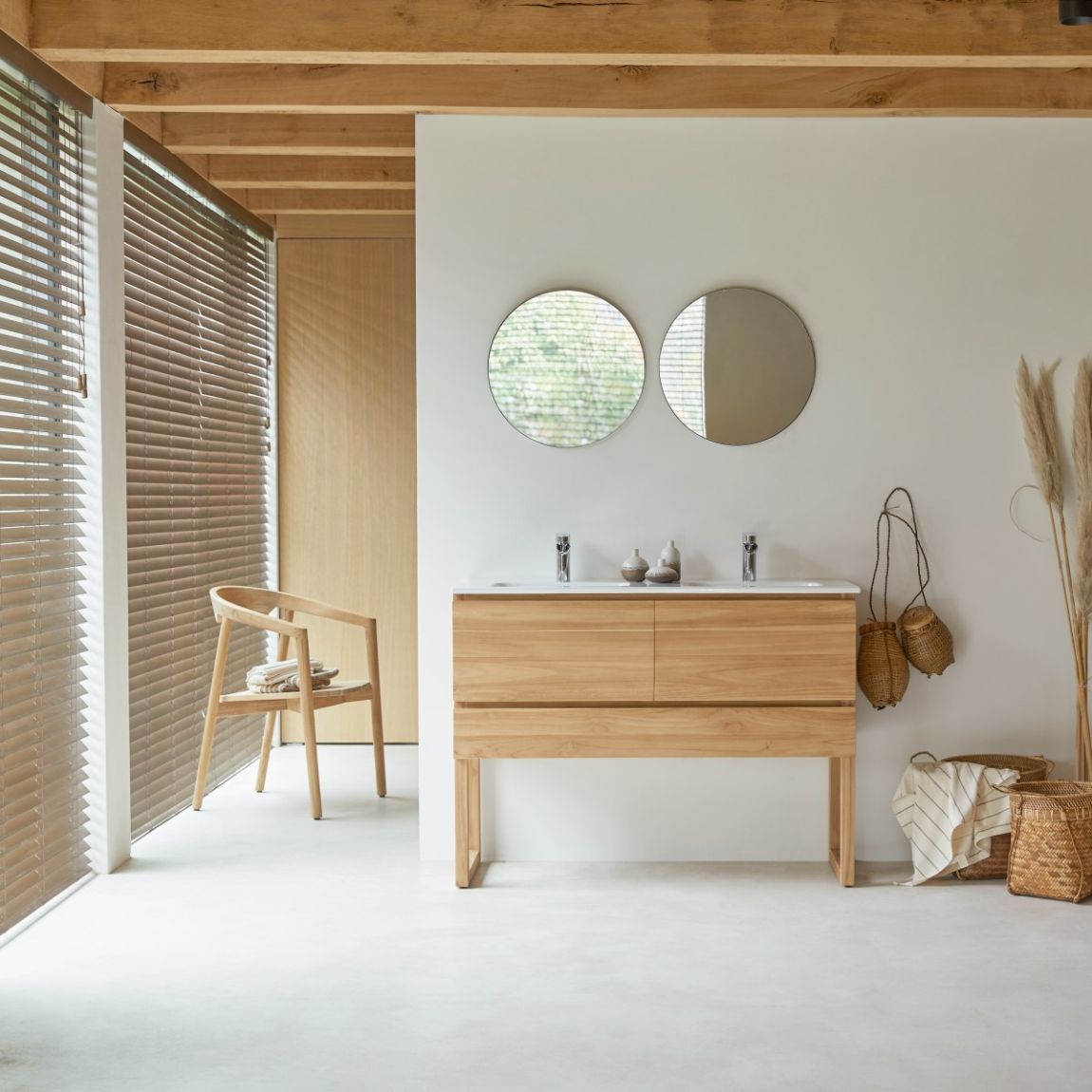 Edgar - Solid teak and ceramic bathroom cabinet 120 cm main product photo