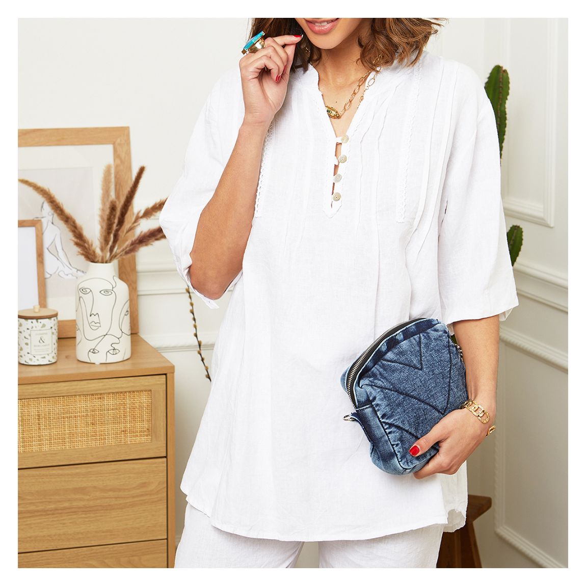 White Tiered Linen Shirt main product photo