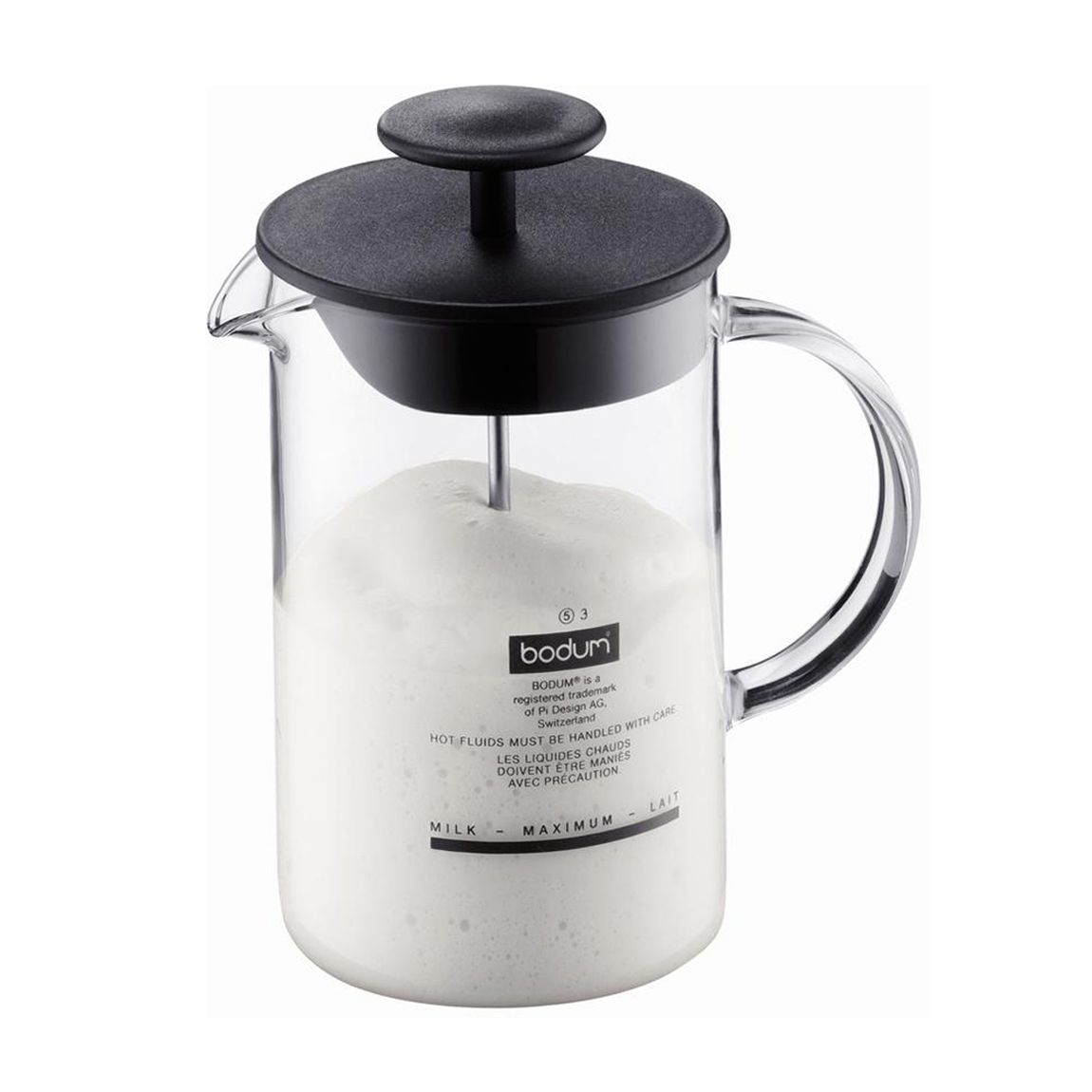 Milk frother with glass handle, 0.25 l, 8 oz main product photo