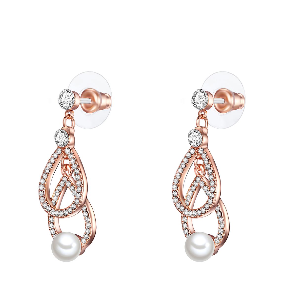 Rose Gold White Pearl Chandelier Earrings 6mm main product photo