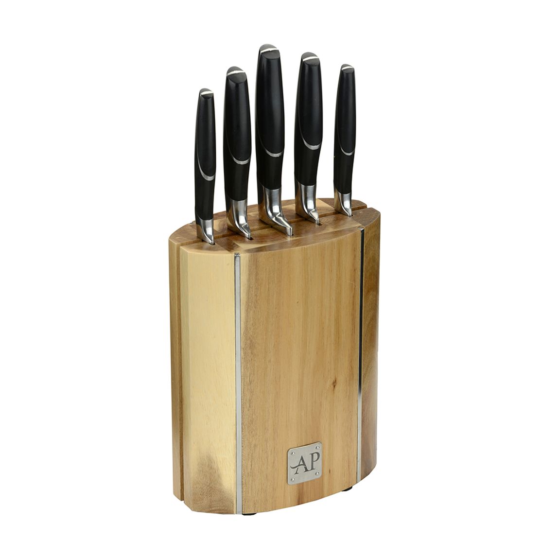 Silver 6 Piece Oval Wooden Kitchen Knife Block Set main product photo