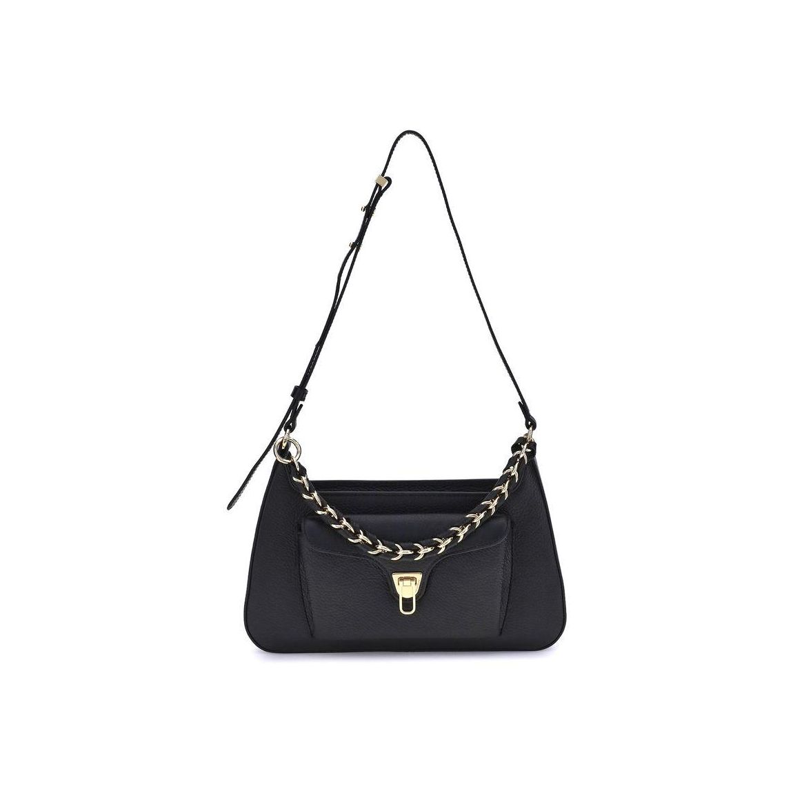 Beat Generation Shoulder Bag with Gold Chain Handle Wo - Black main product photo