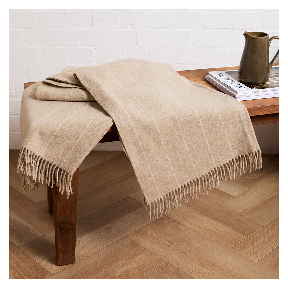 Beige Pinstripe Lambswool Throw main product photo