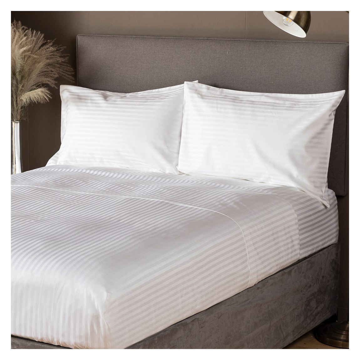 540Tc Satin Stripe King Flat Sheet, White main product photo