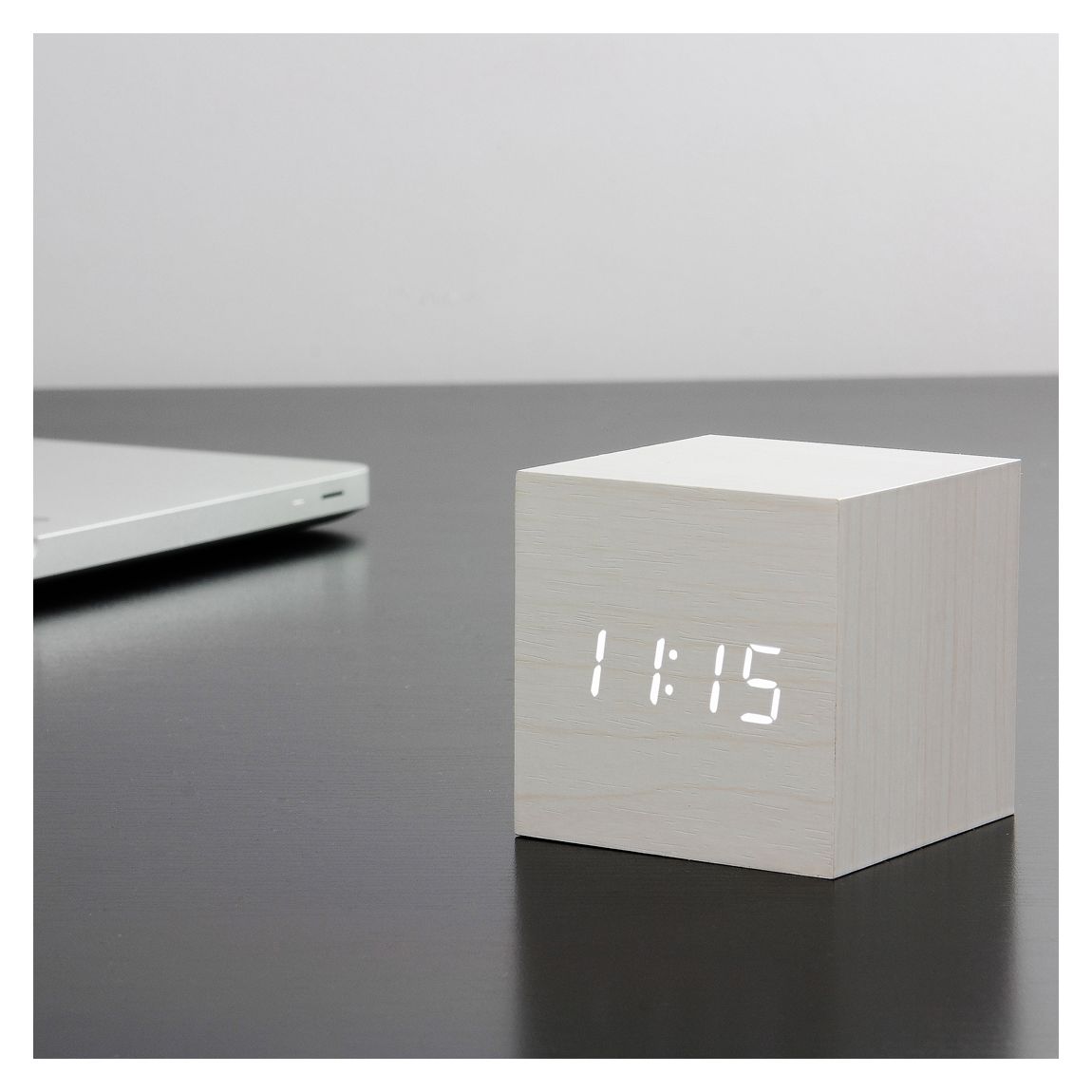 White Cube Click Clock with White LED main product photo