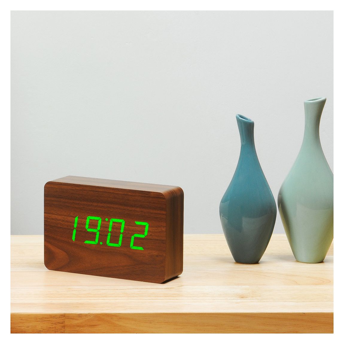 Walnut Brick Click Clock with Green LED main product photo