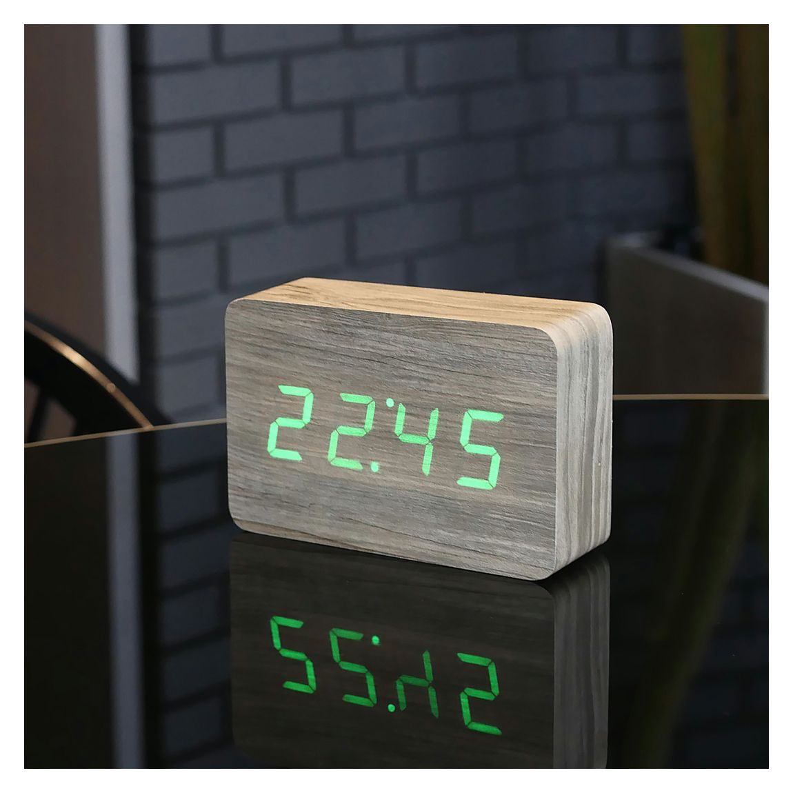 Ash Brick Click Clock with Green LED main product photo