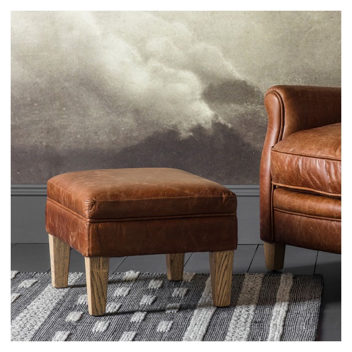 Parrow Leather Stool, Vintage Brown main product photo