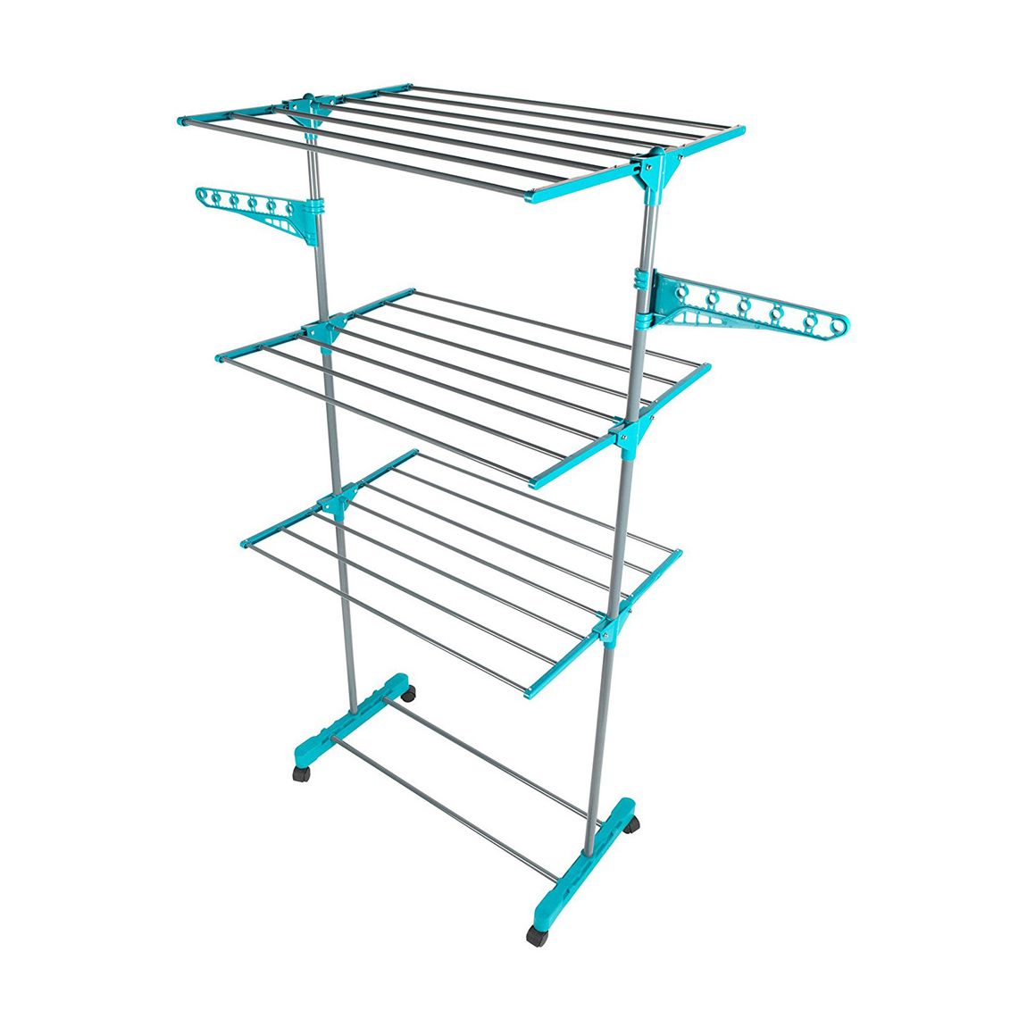 Beldray LA023773TQ Three Tier Deluxe Clothes Airer – Folding Indoor Laundry Rack with Four Wheels, 15 Metre Drying Space, Holds up to 15 KG, Turquoise, 139.5 x 57 x 166 cm main product photo