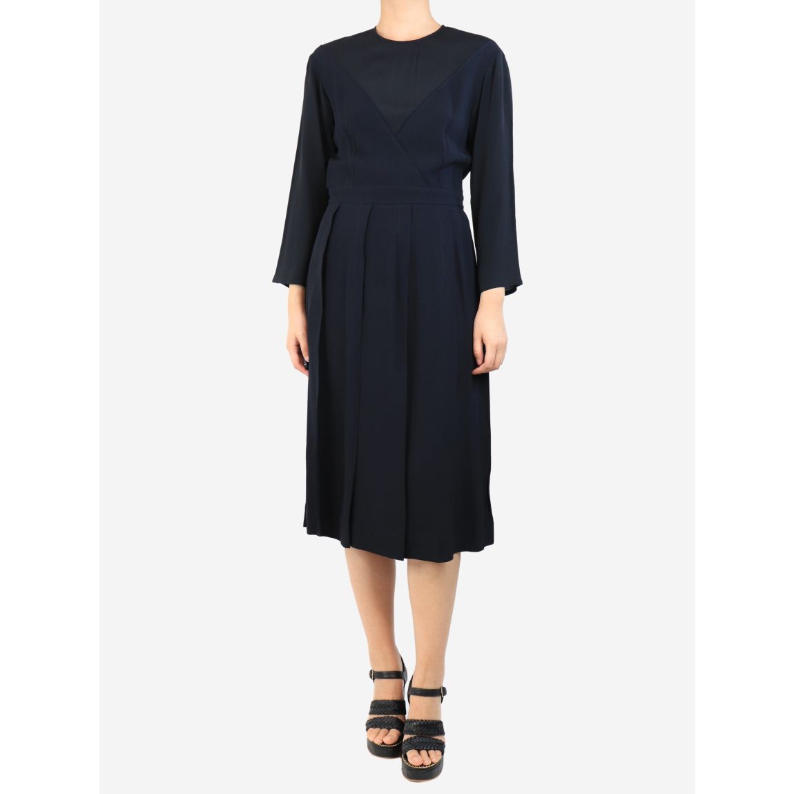 Black pleated mid dress main product photo