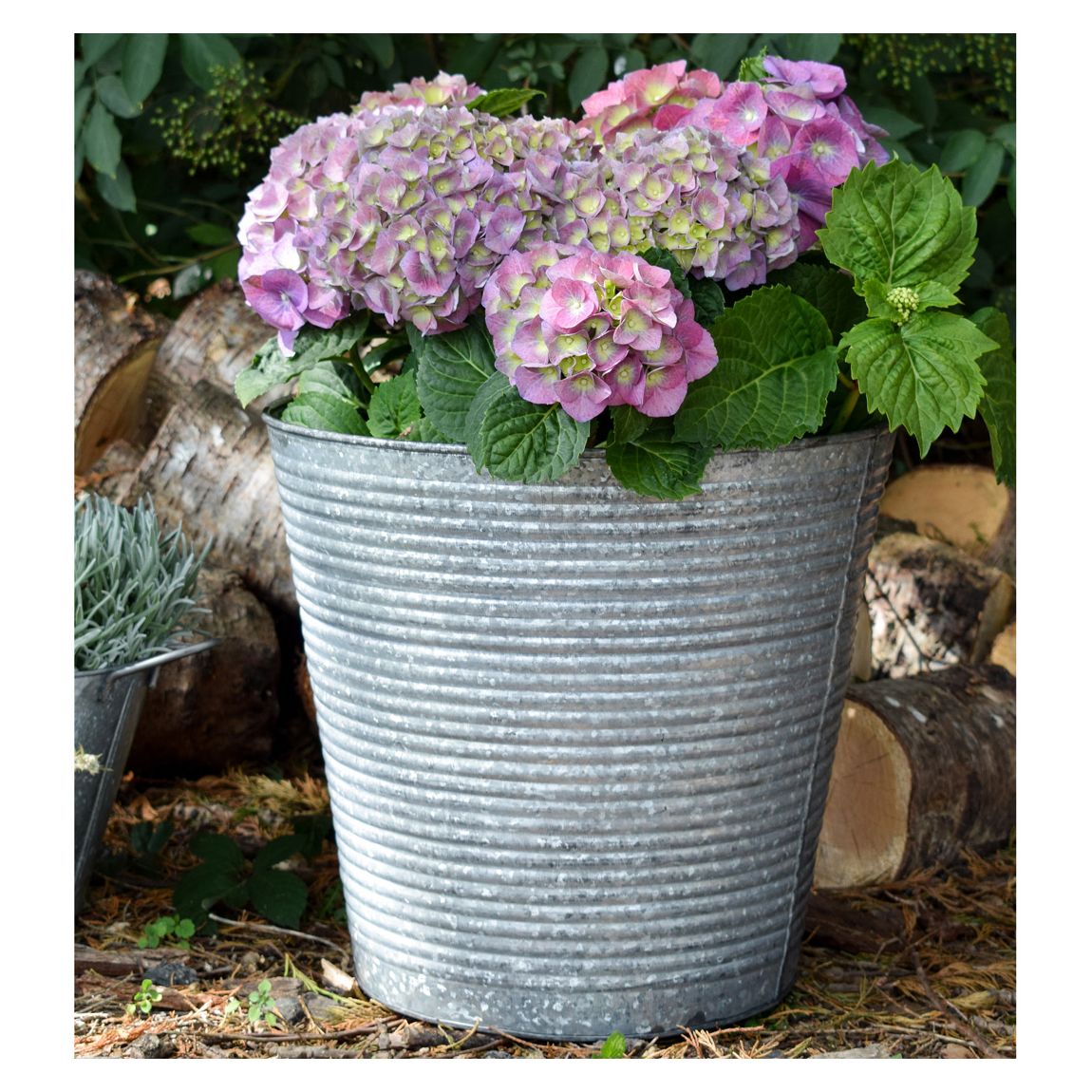 Ribbed Galvanised Planter, D37cm main product photo